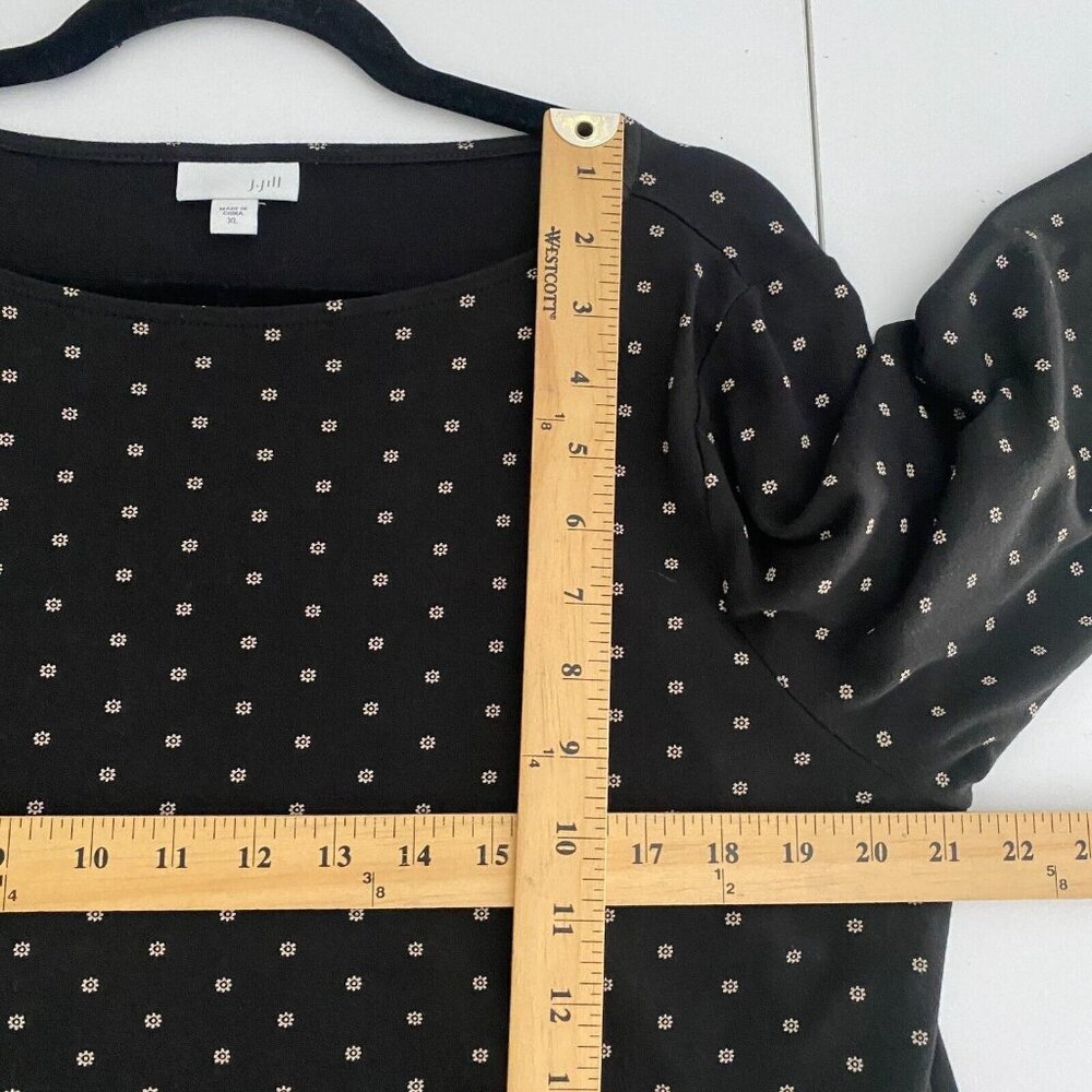 J Jill Black Ditsy Floral Bordered Hem Tunic Blouse Size XL Cotton Modal - Picture 8 of 10